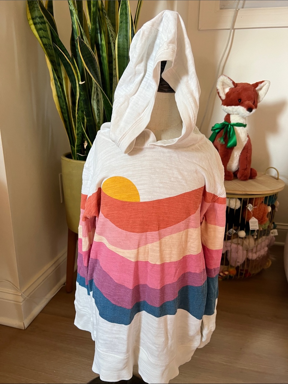 Faherty Kids White Hoodie with Sunset Stripe Graphic